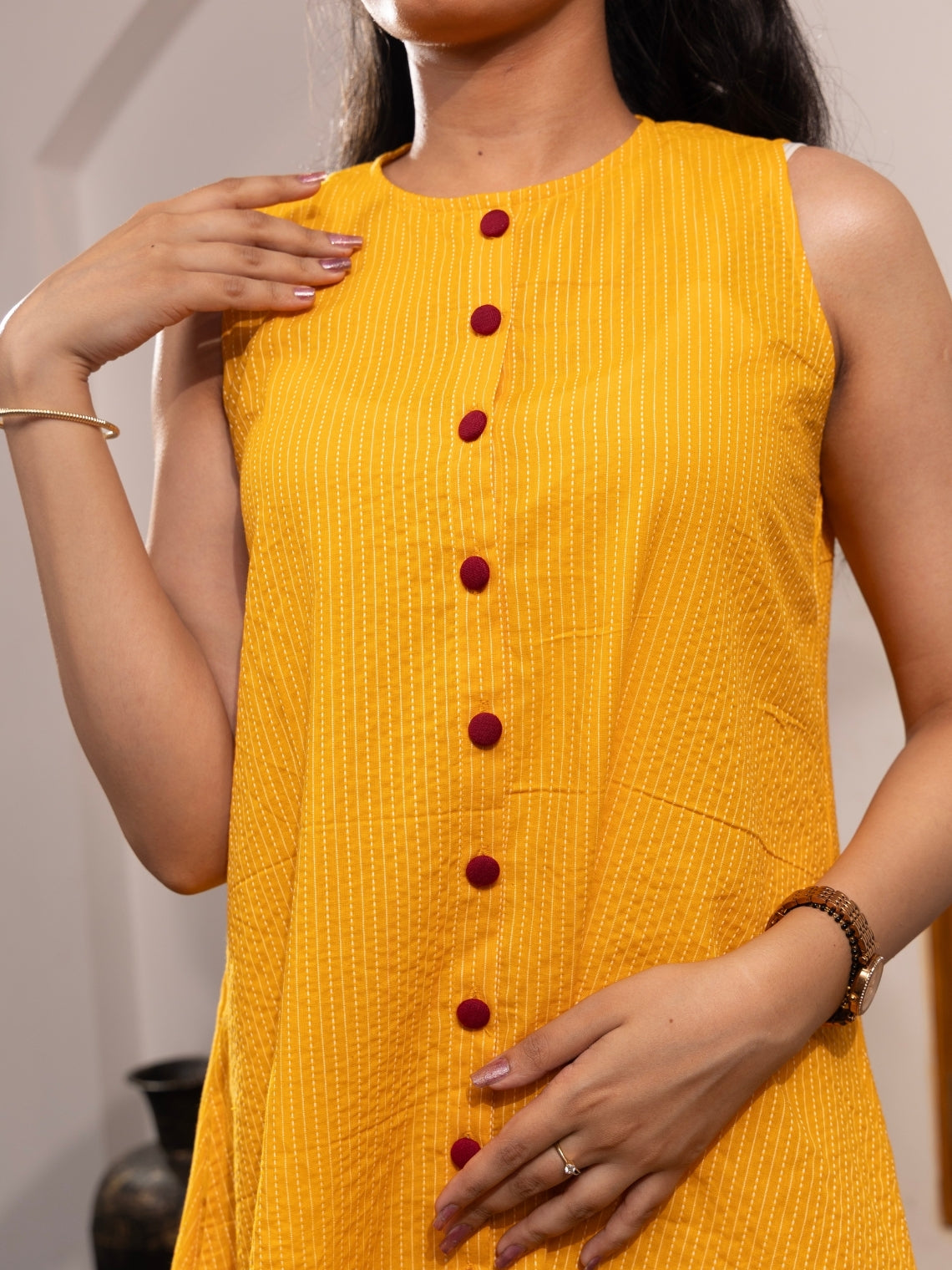 Sharvani – Yellow Cotton Kurta Set with Kantha Print