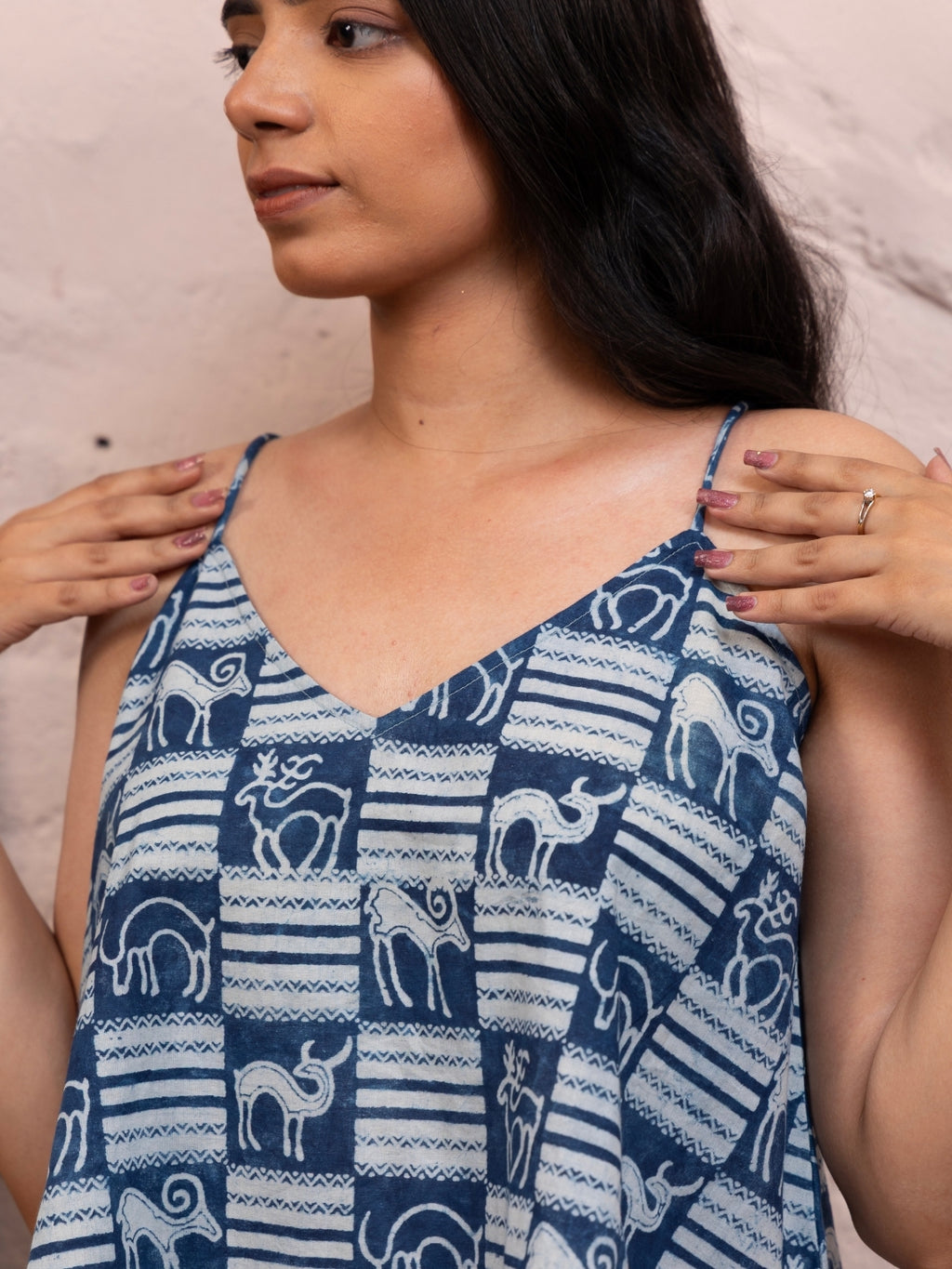 Mrigaa – Elephant & Stripe Block Print Crop Top