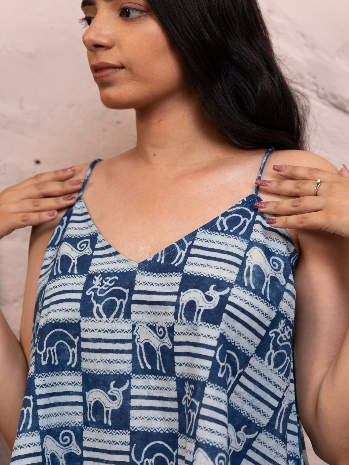 Mrigaa – Elephant & Stripe Block Print Crop Top