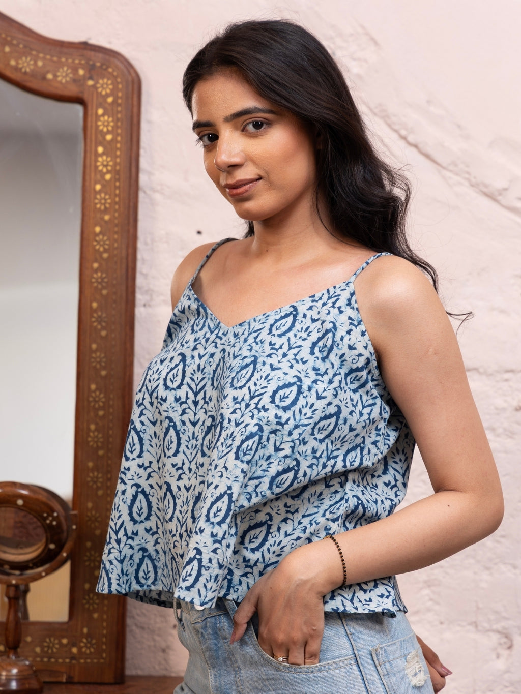 Indira – Indigo Leaf Block Print Crop Top